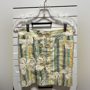 Floral Button-Front Mini Skirt in Green and Yellow by Parameter